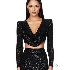 Nookie Pandora Black Sequin Crop Top